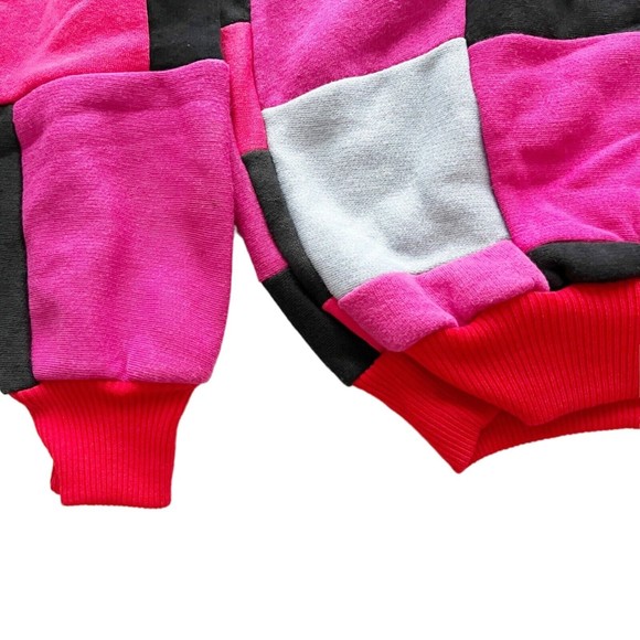 Blowout LA Vtg 90s Patchwork Colorblock Sweatshirt Pink Red Black Grey Unisex - Picture 3 of 12